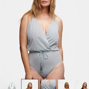 NWT Hanne Bloch L Ice Blue Glitter V-Swimsuit One Piece